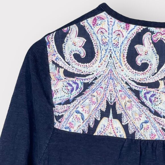 Chico's Shirt Women 1 (US M/8) Blue‎ Multicolor Print 3/4 Sleeve Linen C14 - Picture 8 of 12